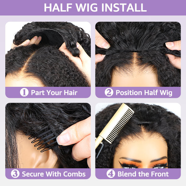 3 In 1 Half Wig | Glueless Invisible Water Wave Wear Go Half Wig Flip Over Human Hair Wig