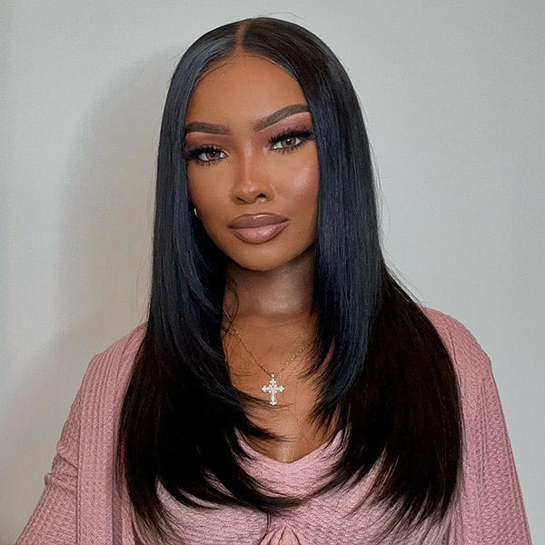 Straight Layered Cut Wear Go Glueless Wig Bleached Knots Pre Cut HD Lace Wig