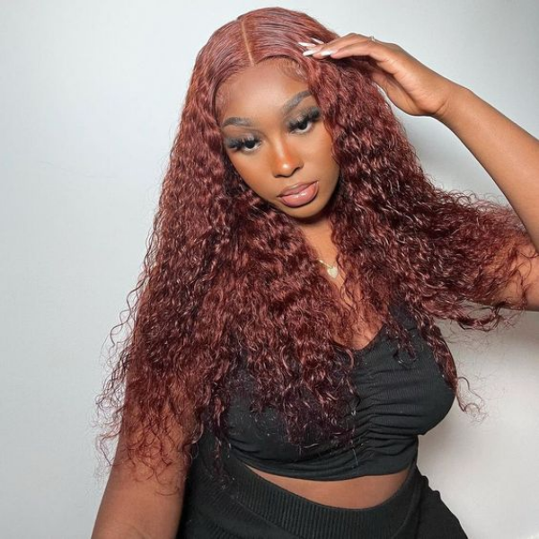 Glueless Color Wigs Water Wave Reddish Brown Color Wear Go Glueless Wig Preplucked Pre-cut 7x5 Lace Wig