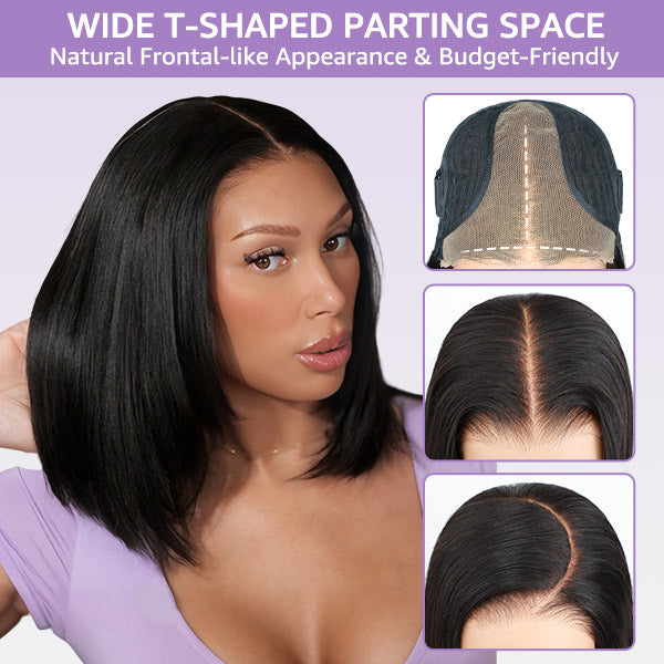 Glueless Layered Cut Yaki Straight Wear Go Wig Pre-Cut 9x6 T Part Lace Bob Wig With Elastic Drawstring