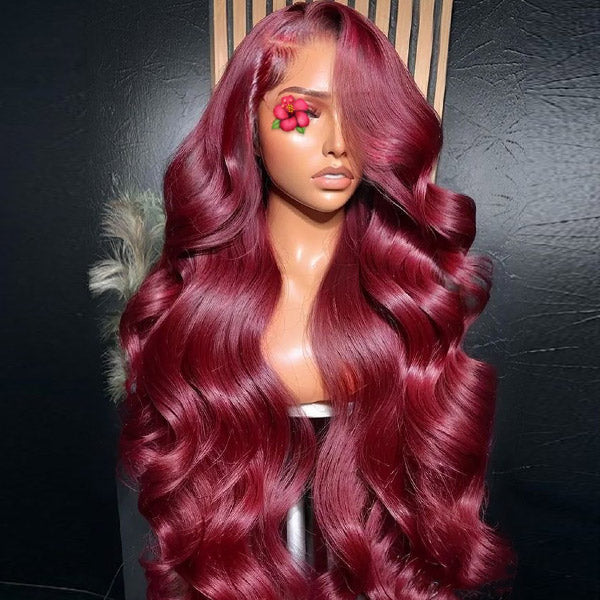 Pre-cut Lace Wig Body Wave Hair 99J Burgundy Color Wear Go Glueless Wig 7x5 Lace Wig Preplucked with Natural Hairline