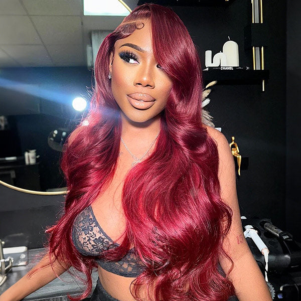 Pre-cut Lace Wig Body Wave Hair 99J Burgundy Color Wear Go Glueless Wig 7x5 Lace Wig Preplucked with Natural Hairline