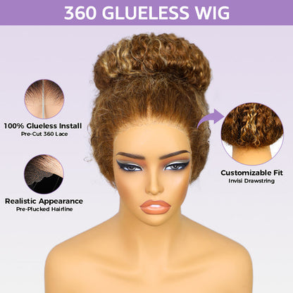 Water Wave Highlight Ombre 4/27 Wear Go Glueless Wig Pre-cut 360 Lace Frontal Wig