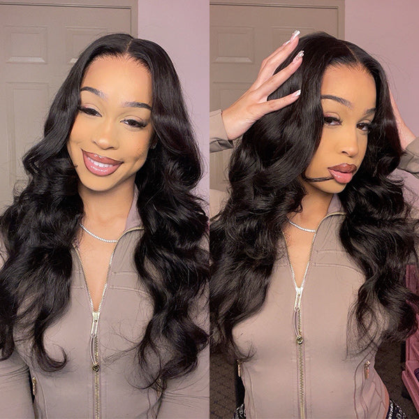 Body Wave Face-Framing Curtain Bangs Layered Cut Bleached Knots Wear Go Glueless Wig