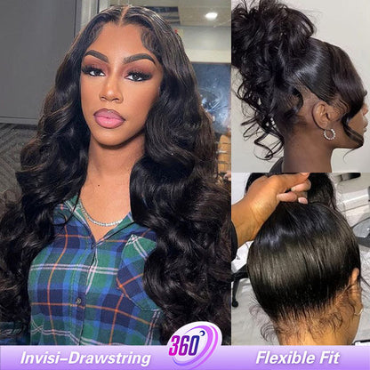 Loose Wave Bleached Knots Invisi-Drawstring 360 Lace Glueless Wig With Pre-plucked Natural Hairline