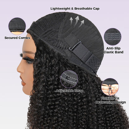 3 In 1 Half Wig | Kinky Curly Glueless Wear Go Half Wig Invisible Hairline Protective Style
