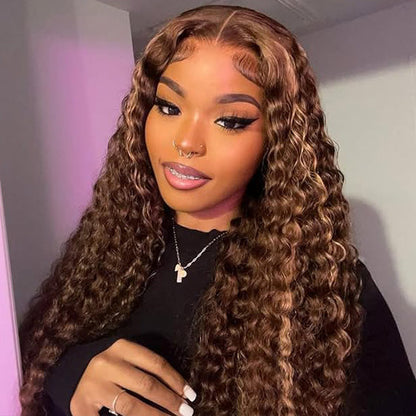 Water Wave Highlight Ombre 4/27 Wear Go Glueless Wig Pre-cut 360 Lace Frontal Wig
