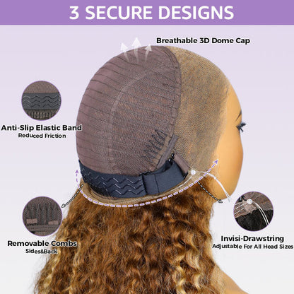 Water Wave Highlight Ombre 4/27 Wear Go Glueless Wig Pre-cut 360 Lace Frontal Wig