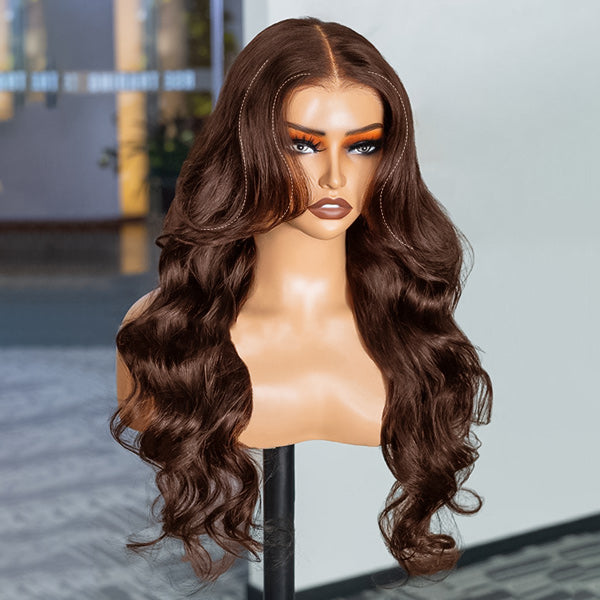 Body Wave Face-Framing Curtain Bangs Layered Cut Bleached Knots Wear Go Glueless Wig