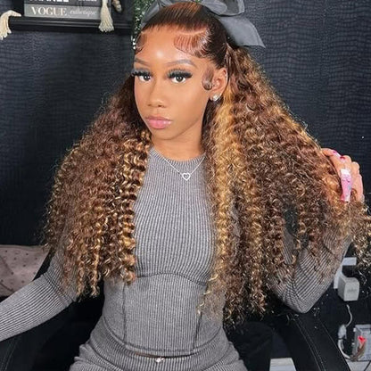 Water Wave Highlight Ombre 4/27 Wear Go Glueless Wig Pre-cut 360 Lace Frontal Wig