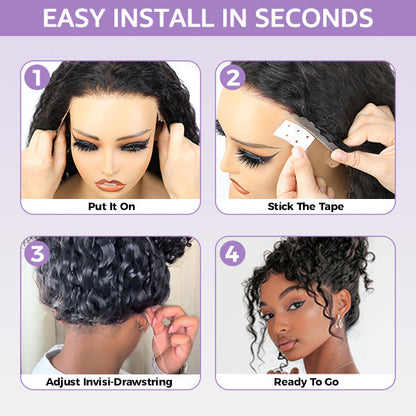 Burmese Curly Invisi-Drawstring Pre-Cut Lace 360 Glueless Wig With Bleached Knots Snug Fit Wear Go Wig