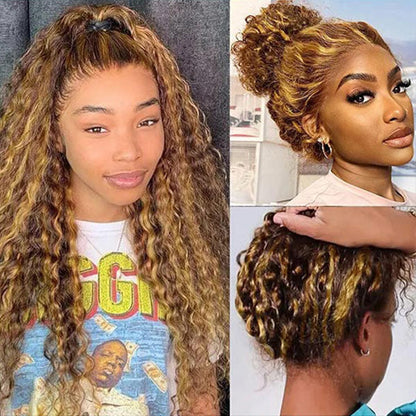 Water Wave Highlight Ombre 4/27 Wear Go Glueless Wig Pre-cut 360 Lace Frontal Wig