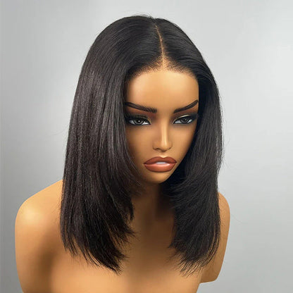 Glueless Layered Cut Yaki Straight Wear Go Wig Pre-Cut 9x6 T Part Lace Bob Wig With Elastic Drawstring