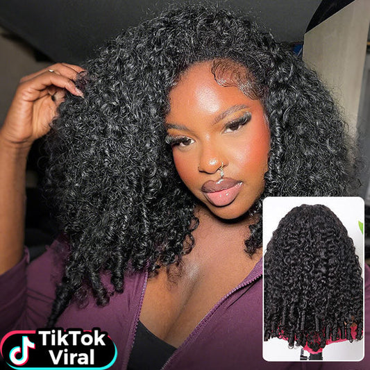 3 In 1 Half Wig | Burmese Curly Glueless Wear Go Half Wig With Elastic Drawstring Seamless Flip Over Wig