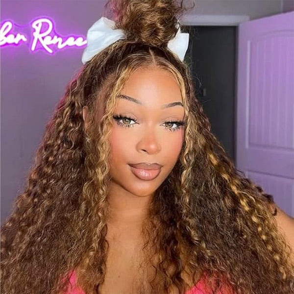 Water Wave Highlight Ombre 4/27 Wear Go Glueless Wig Pre-cut 360 Lace Frontal Wig