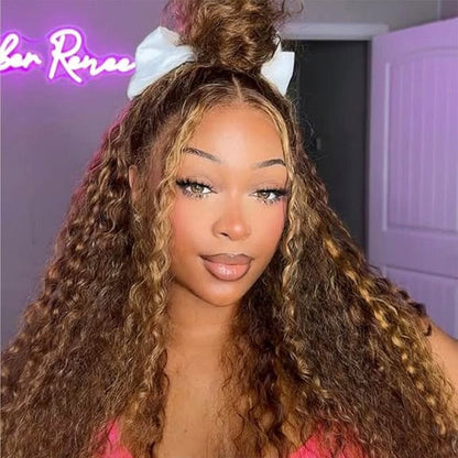 Water Wave Highlight Ombre 4/27 Wear Go Glueless Wig Pre-cut 360 Lace Frontal Wig