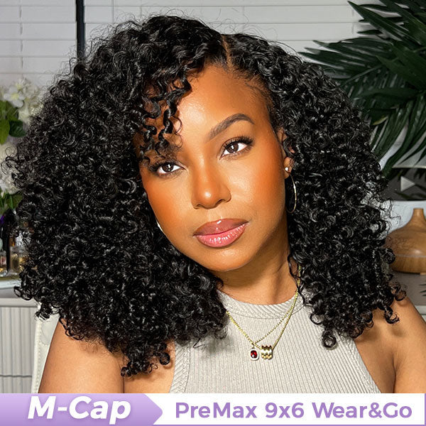 M-Cap Kinky Curly Wear Go Wigs Bleached Knots Pre Cut 9x6 HD Lace Glueless Human Hair Wigs For Women