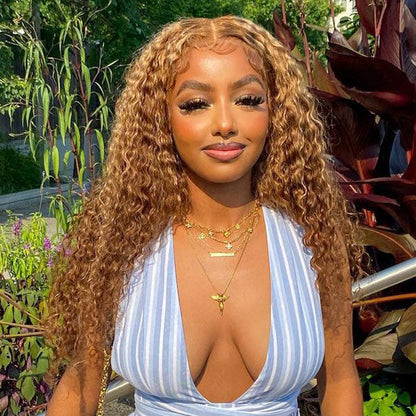 Water Wave Highlight Ombre 4/27 Wear Go Glueless Wig Pre-cut 360 Lace Frontal Wig