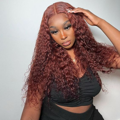 Glueless Color Wigs Water Wave Reddish Brown Color Wear Go Glueless Wig Preplucked Pre-cut 7x5 Lace Wig